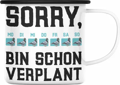 Produktbild von Trendation - Taubenzüchter Geschenkidee Emaille Tasse mit Spruch Taubenbesitzer Geschenk Taubenliebhaber (Schwarz)