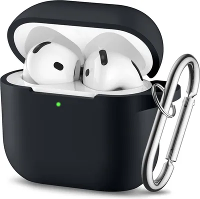 Obrázok produktu pre Puzdro Jumadas, kompatibilné s AirPods 4 – puzdro – silikón – čierna farba – s háčikom/karabínou na kľúčenku