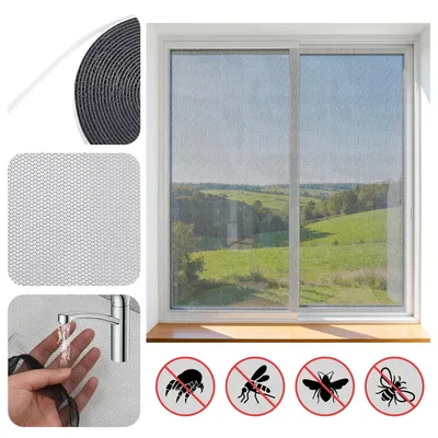 Produktbild von Fliegengitter für Fenster, selbstklebendes Klettband, 6 Stück, 130 x 150 cm, Insektenschutz für Zuhause