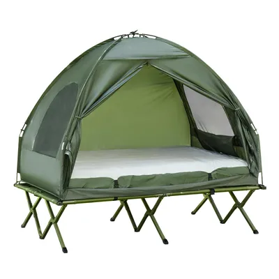Produktbild von Campingzelt-Set für 2 Personen mit Feldbett und Luftmatratze Grün