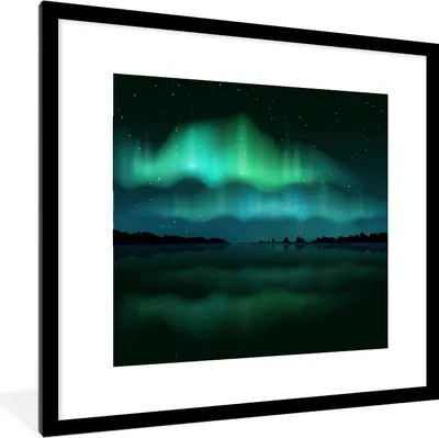 Produktbild von MuchoWow® MuchoWow® Gerahmtes Poster Nordlichter - Himmel - Nacht 40x40 cm - Poster mit zchwarzem Bilderrahmen - Poster - Plakat im Rahmen