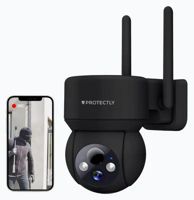Productafbeelding van Protectly® Beveiligingscamera Draadloos Buiten – 2K Ultra HD - 64GB SD - Camerabewaking - Bewakingscamera Voor Buiten - Buitencamera - Buiten Camera Met Nachtzicht - Oplaadbaar - Met WiFi en APP