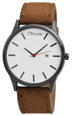 Produktbild von Qbos Herren Armbanduhr Analog Quarz Datum – Metallgehäuse, Kunstlederarmband