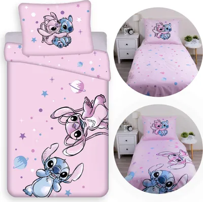 Produktbild von DISNEY Stitch Rosa BEIDSEITIG, Baumwollbettwäsche für Kinder mit Reißverschluss, 100 % BAUMWOLLE 140x200+70x90 cm