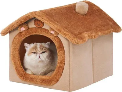 Imagen del producto de Cama para gatitos - Casita para mascotas - con base antideslizante - para gatos de hasta 5 kg - color marrón - 40x35x33 cm