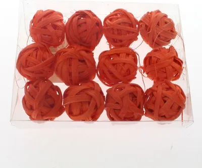 Produktbild von 12 Rattankugeln 3cm Rattan Kugel Streudeko Tischdeko Peddigball Rattanball, Farbe:orange