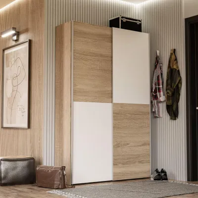 Immagine prodotto di Armadio tuttopiani Zeno 2 ante scorrevoli rovere e bianco 120x42x190.5H