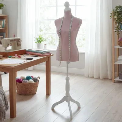 Immagine prodotto di Manichino da sarta HWC-F20, manichino da abbigliamento/da vetrina, busto femminile, plastica e legno certificati  ~ rosa