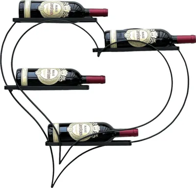 Produktbild von DanDiBo Weinregal Metall Schwarz Herz 96417 Flaschenregal für 4 Flaschen 65 cm Flaschenhalter Wand Wandregal