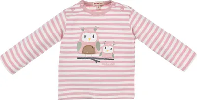 Produktbild von BONDI Baby Mädchen Langarmshirt "Eulenfamilie" 93731 | Stripe Rosewood / Offwhite Größe: 56