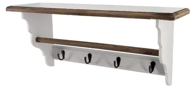 Produktbild von Wandregal im Landhaus Vintage Look, weiß, mit 4 Haken, 60 cm