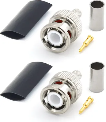 Image de Connecteur BNC RG58 LMR195 RG303 RG141 RG142 RG400 Connecteur de câble coaxial HF à sertir nickelé avec broche dorée (pack de 2)
