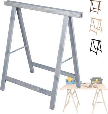 Produktbild von MODO24 Holzbock, Klappbock, Arbeitsbock, Sägebock, Tapezierbock, Klappbar, Massivholz Kiefer, Belastbar, Stabil, Werkstatt, 73x73x44 cm, Grau, SDKM