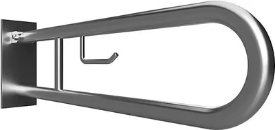 Produktbild von BELP Stützklappgriff in U-Form mit Toilettenpapierhalter Edelstahl gebürstet mit Abdeckung 100x250x766 mm, 120 kg Traglast für Bad & WC >> zum Bohren