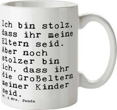Produktbild von Mr. & Mrs. Panda Tasse Ich bin stolz, dass... - Weiß - Geschenk, Becher, Kaffeetasse, Enkelin Geburt, Enkel, Keramiktasse, Großeltern, Sprüche, Oma Opa, Pott, stolz