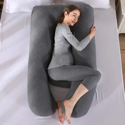 Produktbild von Ganzkörper-Schwangerschaftskissen, Großes U-förmiges Stillkissen, Seitenschläfer mit waschbarem 70 x 145 cm / Grau Gestrickt