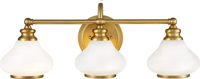 Produktbild von Wandlampe Glas Metall G9 IP44 warmweiß 3000 K 900 lm B: 61 cm in Messing gebürstet Weiß 3-flammig länglich