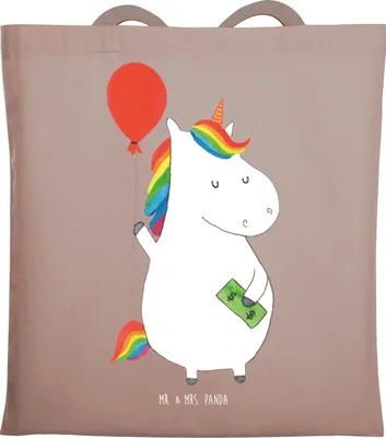 Produktbild von Mr. & Mrs. Panda Tote Bag Einhorn Luftballon - Braun Pastell - Geschenk, Uni Tasche, Laptoptasche, Freundin, Geld, Freude, Unicorn, Schultasche, canvas