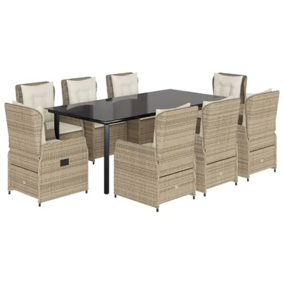 Produktbild von vidaXL 9-tlg. Garten-Essgruppe mit Kissen Beige Poly Rattan