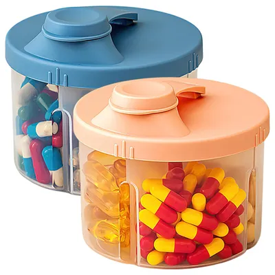 Produktbild von 2 Stück Tablettenbox mit 4 Fächern, Tablettendose, Pillendose Klein, Tabletten Organizer
