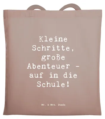 Produktbild von Mr. & Mrs. Panda Shopping Tasche Spruch Schulanfang Abenteuer - Braun Pastell - Geschenk, Inspiration, Schultasche, Tragetasche, inspirierende Botschaften, Trost