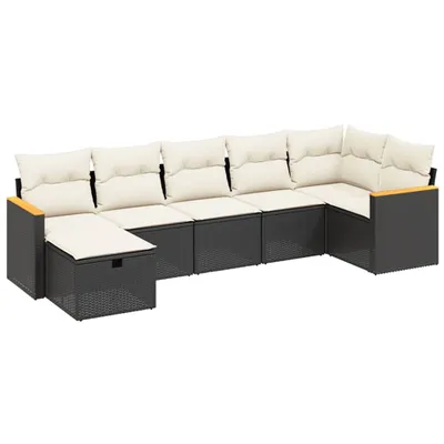 Produktbild von vidaXL 7-tlg. Garten-Sofagarnitur mit Kissen Schwarz Poly Rattan