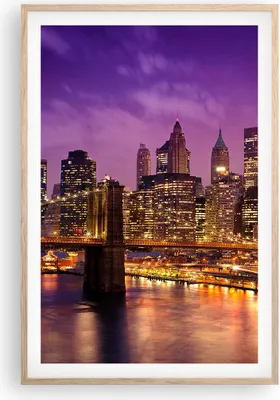 Produktbild von Gerahmtes Poster - Rahmen in heller Eiche - New york nacht brooklyn brücke - 61x91,5 cm - Wand Bild - Wanddeko - Wandbilder - Wandposter - Bilderrahmen - Bilder - Kunstdruck - Wandbild P2NPA61x91-2660
