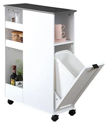 Obrázok produktu pre Kuchynský vozík Kesper 2485013, 4 poličky, 4 kolieska, koš na odpad, DPH, biely