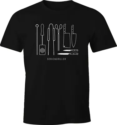 Produktbild von lustiges Herren T-Shirt zum Grillen Seriengriller Grillbesteck BBQ Fun-Shirt Moonworks® schwarz S