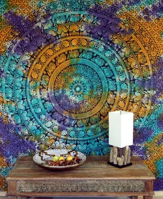 Produktbild von Boho Style Wandbehang, Indische Tagesdecke Mandala Druck - Batik, Baumwolle, 240*210*0,2 cm, Bettüberwurf, Sofa Überwurf