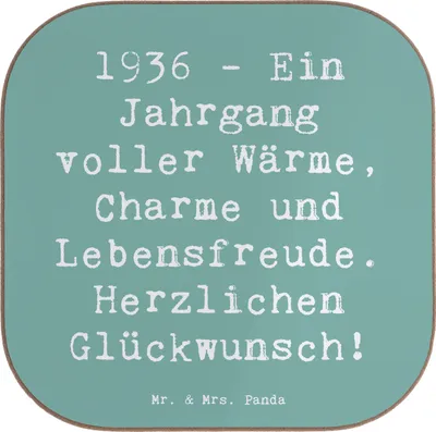 Produktbild von Mr. & Mrs. Panda Untersetzer für Gläser Spruch 1936 Geburtstag - Meeresbrise - Geschenk, wertvolle Erinnerungen, Geburt, gläseruntersetzer, Kaffeeuntersetzer, Coaster