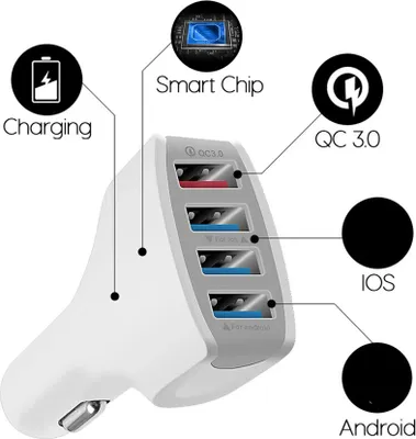 Immagine prodotto di Smart Qc3.0 Fast Charger 4 USB Car 3.5a per Android Iphone Bianco