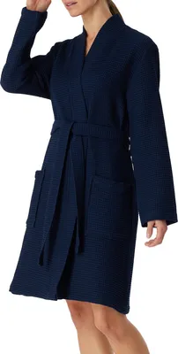 Produktbild von Schiesser Waffel Piqué - Baumwolle Bademantel Im klassischen Kimono-Schnitt in 100cm-Länge, Mit Bindeband und zwei aufgesetzten Taschen, 100% Baumwolle, in edler Waffelpiqué-Optik