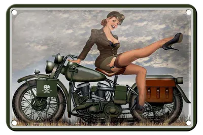 Produktbild von Blechschild Motorrad 12x18 cm Frau auf Motorrad Deko Schild