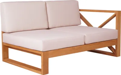 Image de Canapé d'angle en bois d'acacia, repose-pieds en bois d'acacia à droite, modèle Molveno, bois massif, résistant aux intempéries, avec coussin de siège