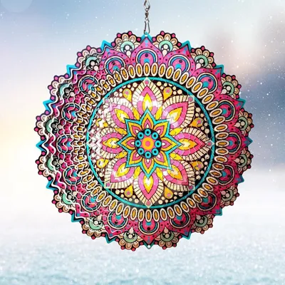 Produktbild von Windspiel Mandala-Blüten Sternenhimmel 30,5 cm Edelstahl 3D Hänge-Windskulptur