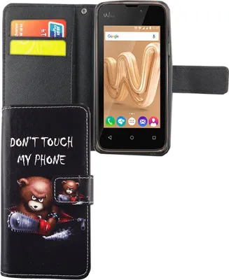 Produktbild von Handyhülle Tasche für Handy Wiko Sunny Max Schriftzug Bär mit Kettensäge