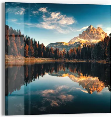 Produktbild von DEQORI Glasbild Echtglas 50x50 cm 'Lago Antorno Panorama' Wandbild Bild modern Deko