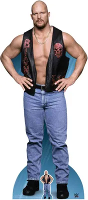 A cardboard cutout of Stone Cold Steve Austin in a wrestling pose.