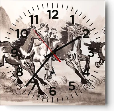 Produktbild von Wanduhr - Quadrat - Glasuhr - Pferd Abbildung Natur - 40x40cm - Schleichendes Uhrwerk - Lautlos - zum Aufhängen bereit - Dekoration Modern - Wanddekoration aus Glas - C4AC40x40-3117