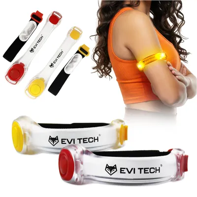 Produktbild von LED Leuchtarmband 2er Set (Gelb & Rot), Wasserdichtes Reflektorband für Laufen & Fahrrad, Sicherheitslicht mit Batterien, EVI TECH ActiveGlow