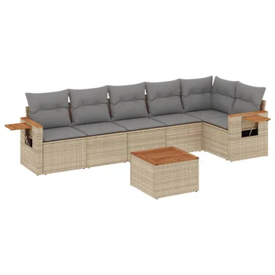 Produktbild von vidaXL 7-tlg. Garten-Sofagarnitur mit Kissen Beige Poly Rattan