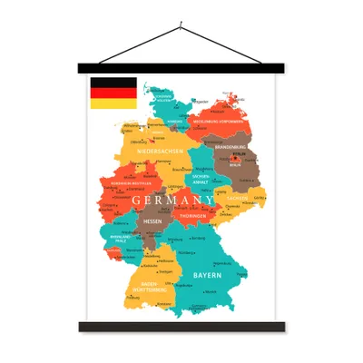 Produktbild von MuchoWow® Textilposter Bunte Deutschlandkarte 90x120 cm mit schwarzem Rahmen - Dekoration