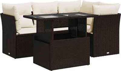 Produktbild von vidaXL 5-tlg. Garten-Sofagarnitur mit Kissen Braun Poly Rattan