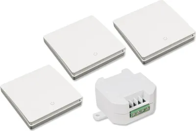 Produktbild von Funk-Schalter Set McPower "Kinetic", Empfänger + 3x Wandtaster, max. 2.300 Watt