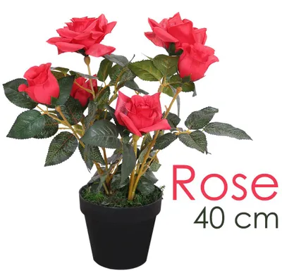Image de Rose Rosier Plante Artificielle Artificiel avec Floraisons Rouge 40cm Decovego