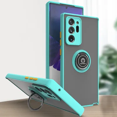 Produktbild von Samsung Note 20 Ultra Hülle, Ring Halter Ständer Matte Transluzent TPU Rahmen Stoßfest Schutzhülle für Samsung Galaxy Note 20 Ultra Hellblau