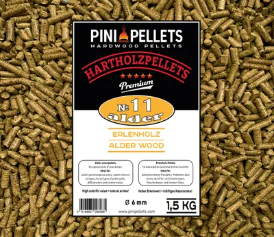 Produktbild von PINI Grillpellets № 11 Erle 1,5 kg BBQ Hartholzpellets zum Grillen Räuchern Smoken