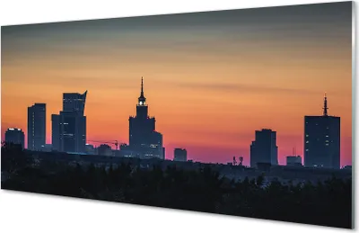 Produktbild von Glasbilder 140x70 Wandkunst Sunset Panorama von Warschau