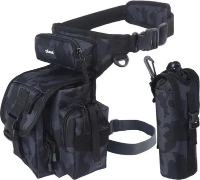 Produktbild von Unyqoos® Taktische multifunktionale Hüft- & Beintasche (schwarz) – Motorrad‑Hüfttasche für Wandern, Reisen & Camping, 8 Fächer, wasserfest, 8,3"×11,9"×5", Taillengurt 53–137 cm, abnehmbare Beinschlaufe 33–56 cm